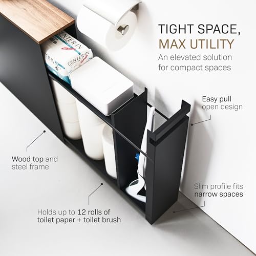 YAMAZAKI Home Pull-Out Bathroom Storage Cabinet with Wood Top - Image 7