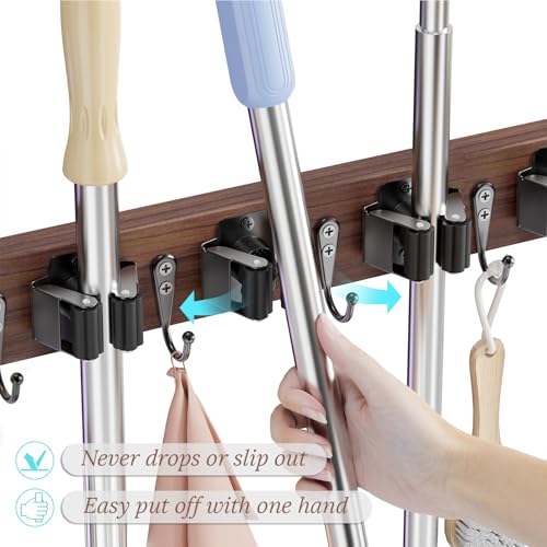Broom Holder Wall Mount, Rustic Wood Broom Hanger with 5 - Image 6