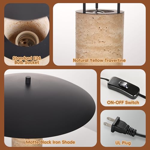 Mid-Century Modern Large Table Lamp, Natural Travertine Bedside - Image 5
