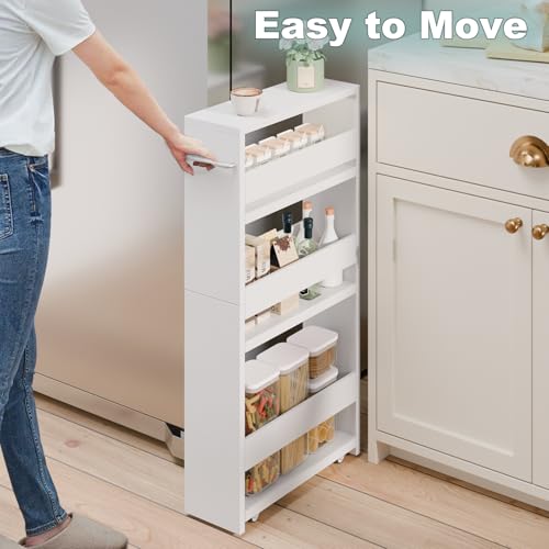 MARTY Slim Rolling Storage Cart, Wood Utility Kitche | All Products - Image 3