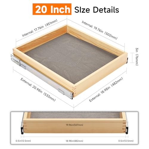 Pull Out Kitchen Drawer Cabinet organizer, 20"W x 21"D Cabinet Drawer,Soft Close Slide Out Wood Shelves Storage for Kitchen Heavy-Duty, Bottom Assembly (1 Tier)
