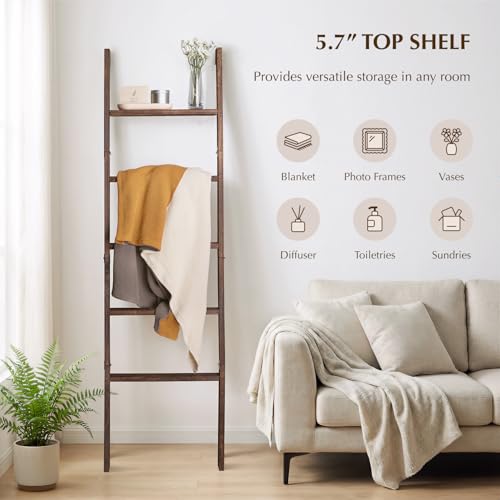 Blanket Ladder with Top Shelf, 5-Tier Wood 64” Decorative - Image 4