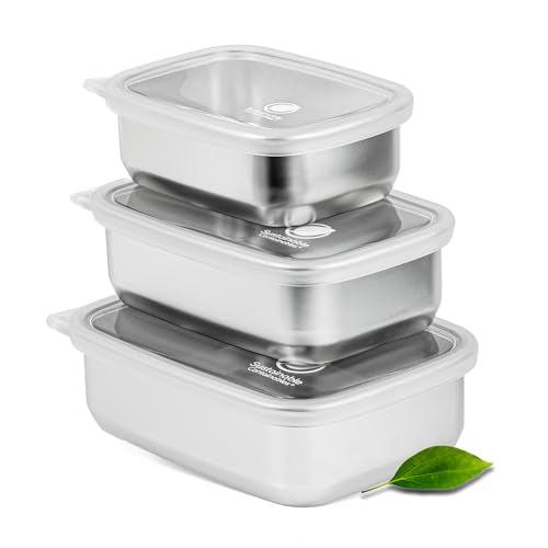 Stainless Steel Food Storage Containers with Clear Platinum - Image 2