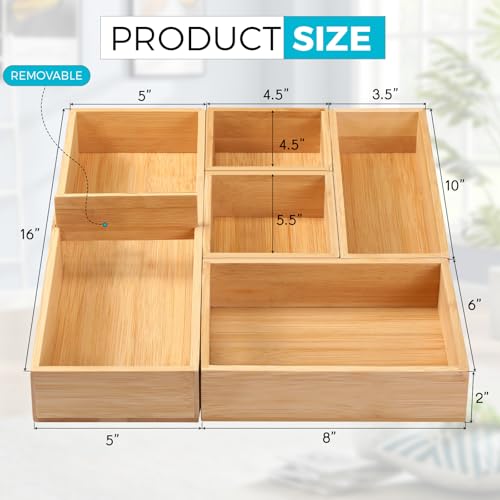 Fabsome Bathroom Drawer Organizer, Bamboo Box Bin for Junk Vanity - Image 3