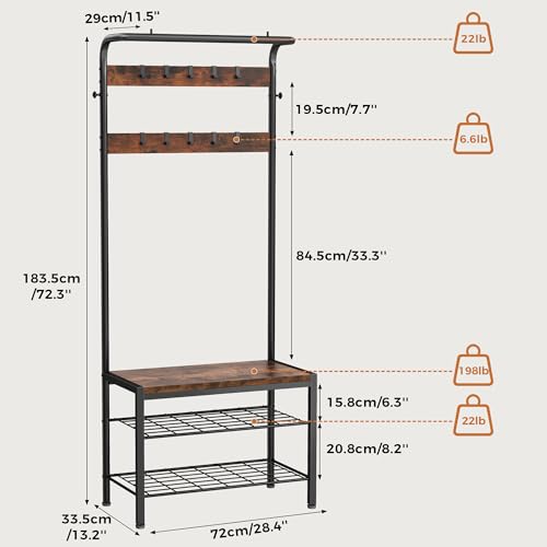 DUMOS 5-in-1 Hall Tree with Coat Rack and Shoe Bench - Image 3