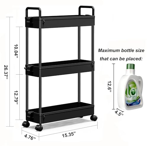 SOLEJAZZ Slim Rolling Storage Cart Skinny Bathroom Organizer, 3 - Image 3