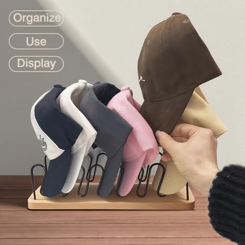 Hat Organizer for Baseball Caps, 2 Pack Wood & Metal Hat Rack - Image 6