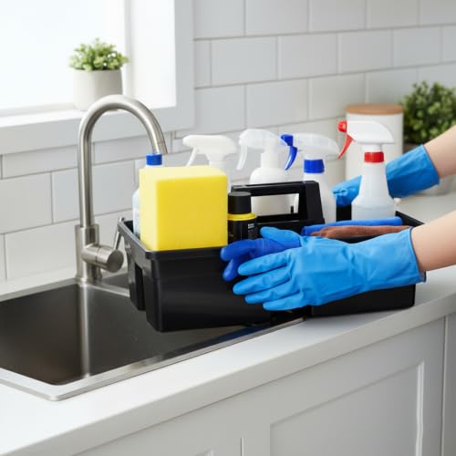 3-Compartment Plastic Cleaning Caddy Basket – Stackable - Image 7