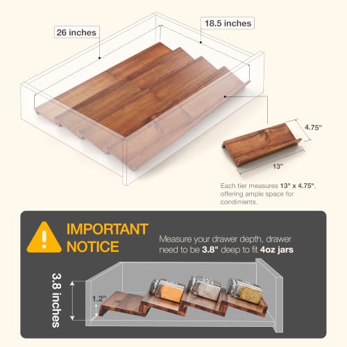Tinamo Acacia Wood 4-Tier Spice Rack Organizer for Cabinet, Pack - Image 3