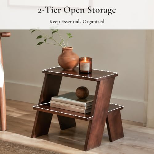 2-Tier End Table, Solid Rubber Wood Stool-Style Side Table - Image 6