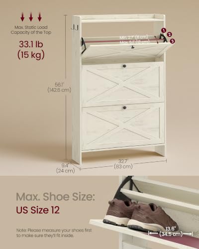 VASAGLE Narrow Shoe Storage Cabinet Organizer with 3 Flip Drawers - Image 3