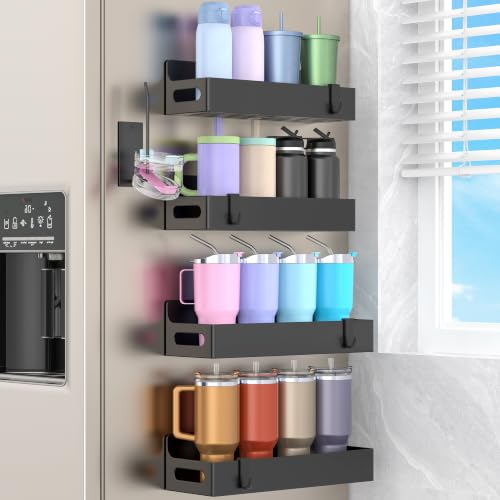 HuggieGems Magnetic Water Bottle Holder for Fridge Black, 4 Pack - Image 2