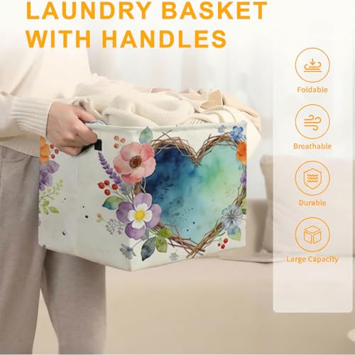 Heart Floral Foldable Laundry Basket Hamper with Handles - Image 5