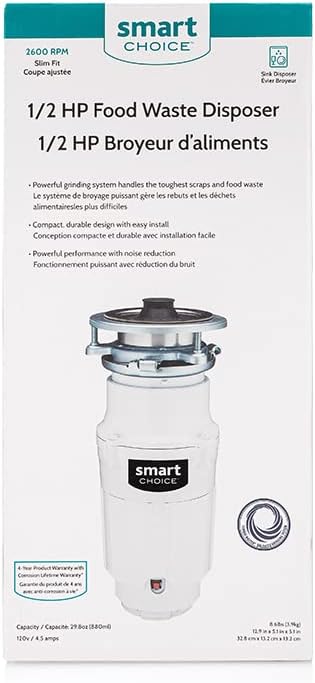 Smart Choice 1/2 HP Direct Wire Garbage Disposal for Kitchen Sinks, White | SC05DISPD1