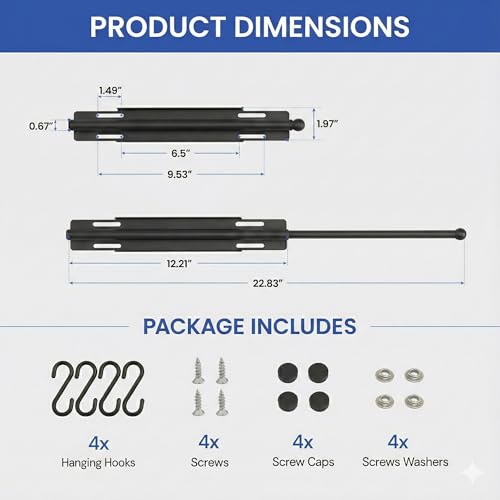 Valet Rod for Closet Pull Out, 12 Inch, Black, 4 Hooks - Image 3