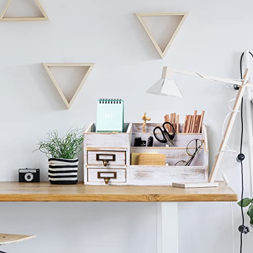Distressed Rustic Wooden Office Desktop Organizer Shelf Tabletop - Image 7