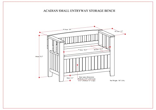 SIMPLIHOME Acadian 36" Wide Solid Wood Storage Bench - Image 4