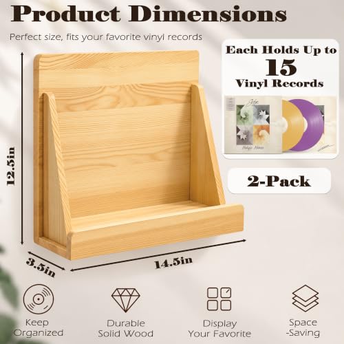 2 Pack Vinyl Record Shelf Wall Mount, Solid Wood Vinyl - Image 3