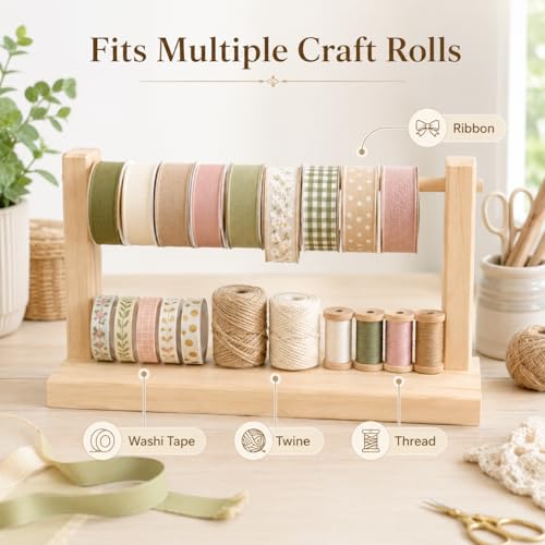 Wooden Ribbon Organizer Rack for Spools, Tabletop Ribbon - Image 8
