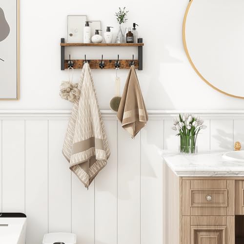 Homode Wall Hooks with Shelf, Wood Coat Rack with Shelf - Image 4