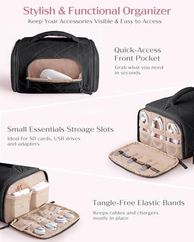 Marscamd Cable Organizer Bag for Travel Cords & Chargers, Black - Image 5