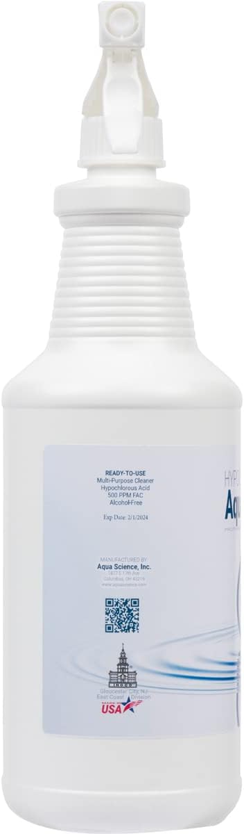 Hypochlorous Acid Spray - 500PPM 32oz Bottle For Cleaning - Dental & Medical Professionals Choice - All Natural HOCL Surface Cleaner - ULV Fogger Solution - Convenient Spray Bottle | Made In USA
