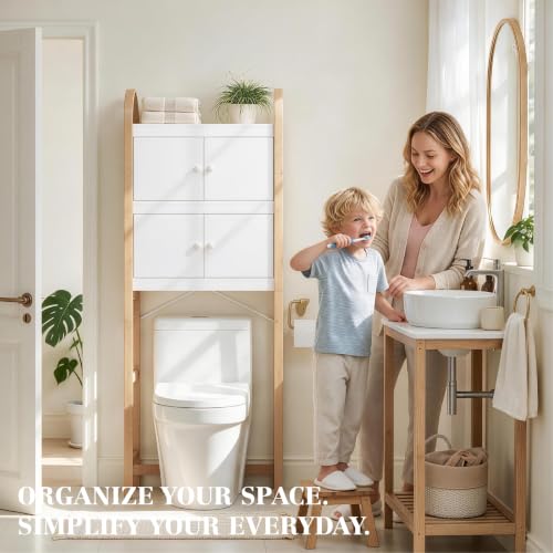 UTEX Over the Toilet Storage Cabinet with Doors, Arched Bamboo - Image 5
