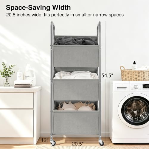 3-Tier Vertical Rolling Laundry Hamper, Removable Bags - Image 4