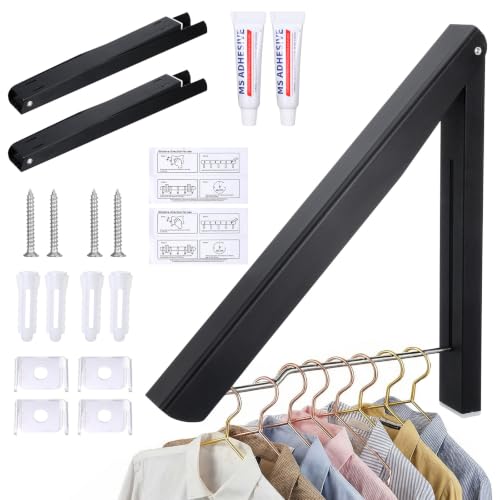 2 Pack Clothes Drying Rack, Wall Mounted Retractable Laundry Rack - Image 2