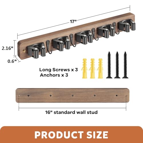 IMILLET Broom Holder Wall Mount, Rustic Broom Hanger - Image 4