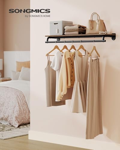 SONGMICS Wall Mounted Clothes Rack with Top Shelf, Hanging Rod - Image 3