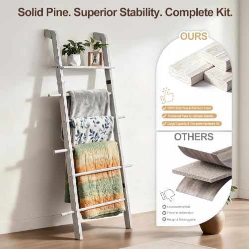 Blanket Ladder 67" Tall 6-Tier Wooden Farmhouse Rustic Towel Rack - Image 5