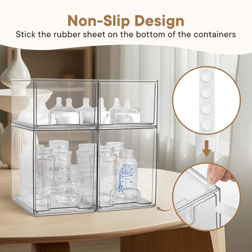 Baby Bottle Organizer, 4 Pack Clear Space-Saving Stackable Drawer - Image 5