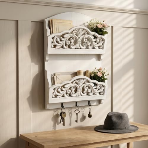 Rustic Key and Mail Holder, 2 Slot Wall Organizer with 3 - Image 5