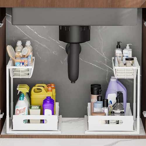 Ceetug Slide Out Under Sink Organizers and Storage, White, 2 Pack - Image 2
