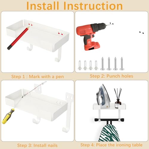 Ironing Board Holder, Iron Board Storage Hanger White-with Shelf - Image 7