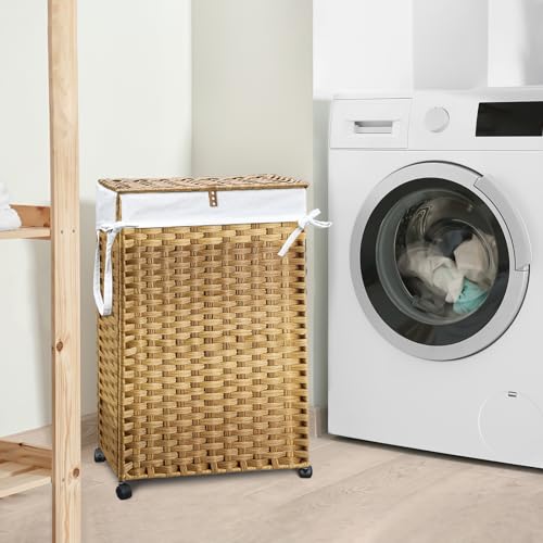 70L Slim Laundry Hamper with Lid & Wheels, 2-Park Rolling Laundry - Image 3