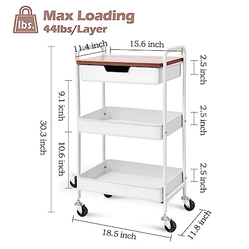 TOOLF 3 Tier Rolling Cart with Drawer, Metal Utility Storage Cart - Image 7