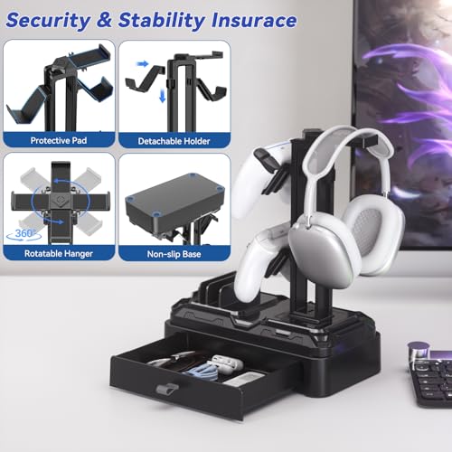 KDD Headphone Stand with Drawer - Rotatable Headset & Detachable - Image 4
