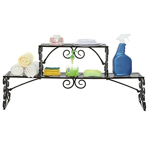 MyGift Black Metal Over Sink Shelf with Scrollwork Design, 2 Tier - Image 6