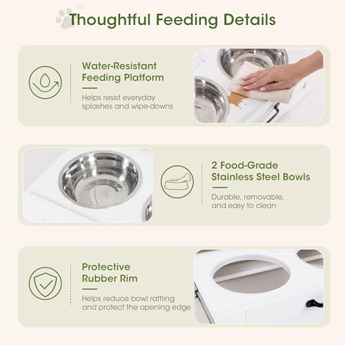 Dog Feeding Station with Storage Cabinet, White Wood Dog - Image 5