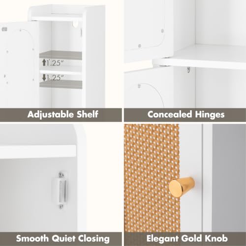 Spirich Slim Bathroom Storage Cabinet, Arched Rattan-Style Doors - Image 5
