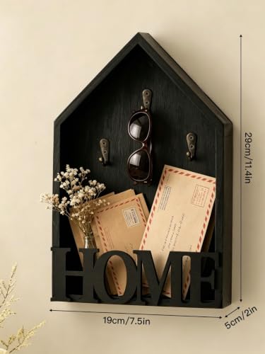Key Holder Wall Mount, Wooden Key and Mail Organizer with Hooks - Image 4