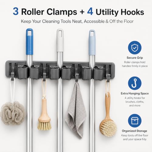 Broom Holder Wall Mount, Mop Organizer with Cleaning Tools - Image 8