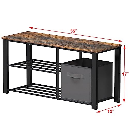 Simple Houseware Wooden Top Shoe Rack Bench with Bin | All Products - Image 4