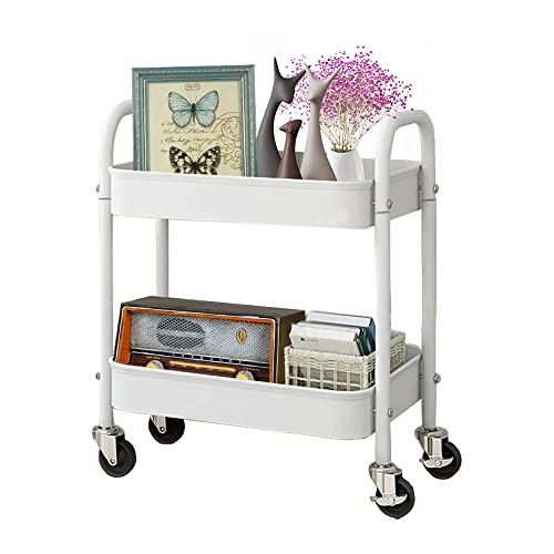 2 Tier All-Metal Rolling Cart, Rolling Storage Cart with Handle - Image 2