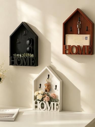 Key Holder Wall Mount, Wooden Key and Mail Organizer with Hooks - Image 7