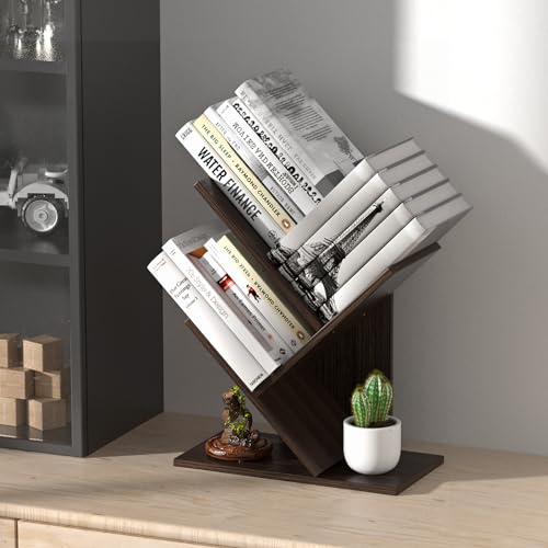 R RUISHENG 3 Tier Small Tree Bookshelf Desk Book Organizer Narrow - Image 3