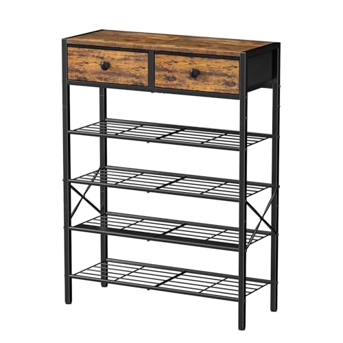 5 Tier Shoe Rack with 2 Drawers, 16-20 Pairs Rustic Brown - Image 2