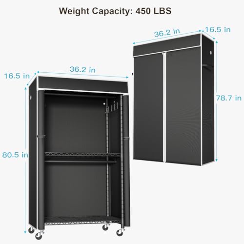 Clothing Rack with Cover, P1C Rolling Closets with Wheels - Image 4
